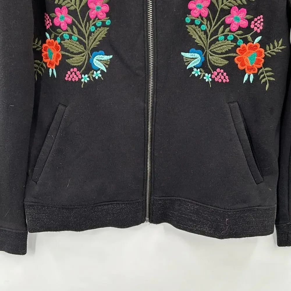 Old Navy Girl's Black Full Zip Sweatshirt Floral Embroidery size 14